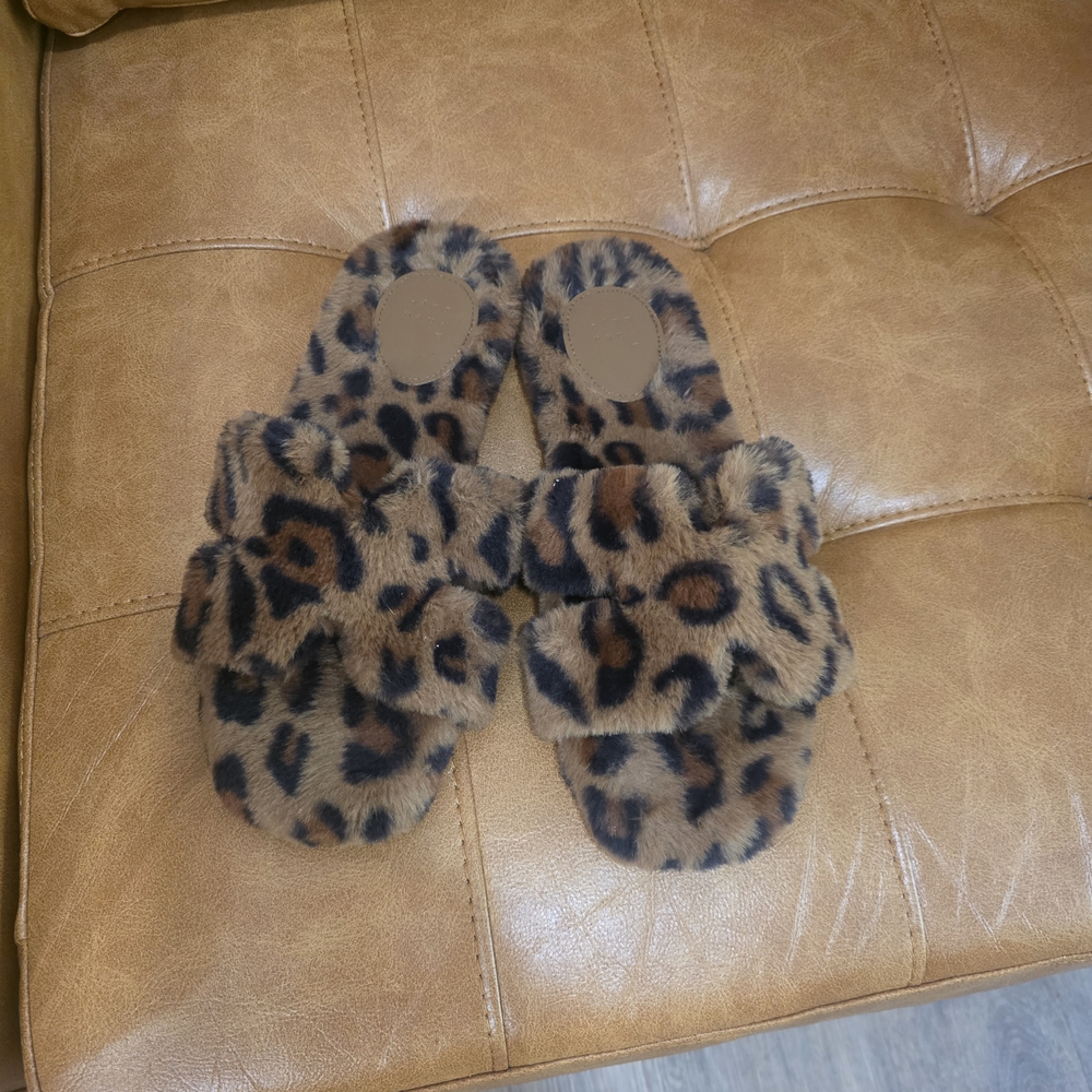 a new day Leopard Print Faux Fur Slide Slippers - Brown/Black